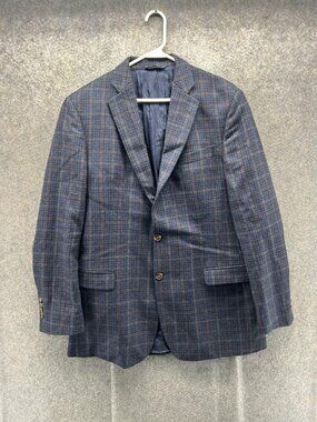 Brooks Brothers Blazer Mens 42L Blue Wool Plaid Fitzgerald Fit Tweed Sport Coat